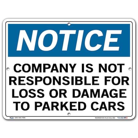 Vestil Aluminum Sign, 9-1/2" Height, 12-1/2" Width, Aluminum, Rectangle, English SI-N-21-B-AL-080